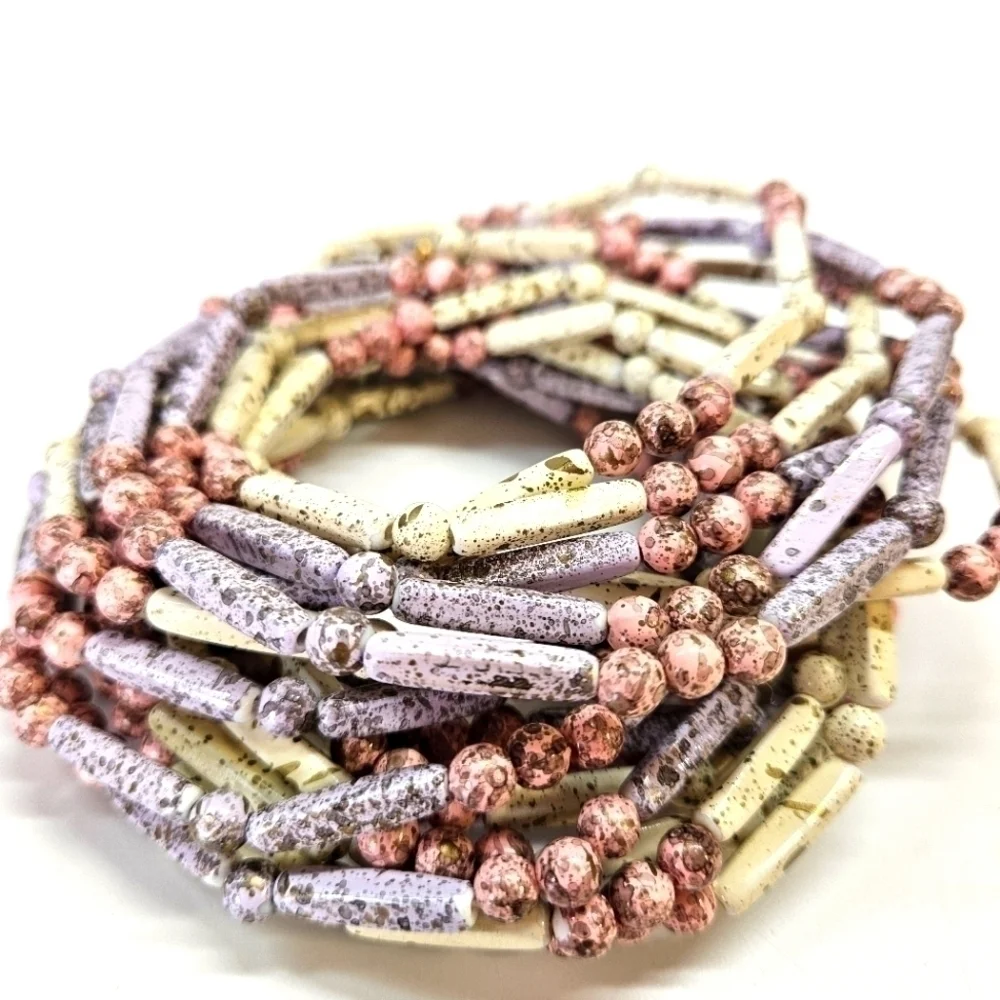 VINTAGE Multi-Strand Pastel Splatter Plastic Bead Beaded Convertible Necklace